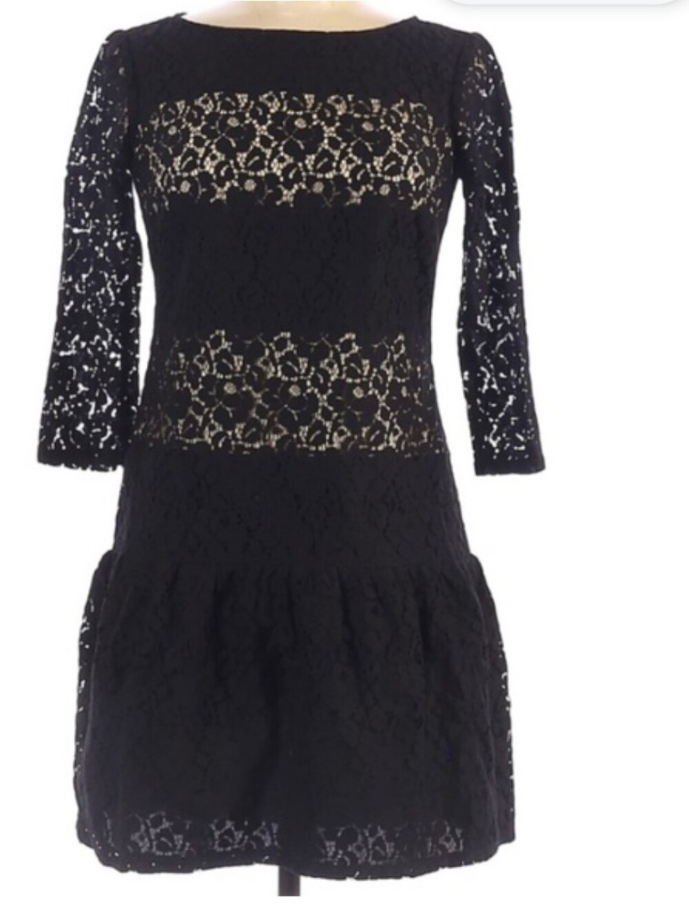 Ann Taylor Black Lace Long Sleeve Tiered Dress with Sheer Insets